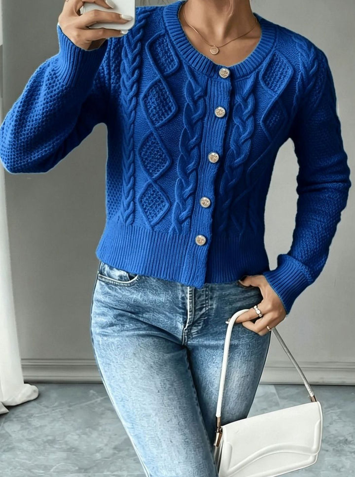 Women's Cable-Knit Gold-Button Cropped Cardigan