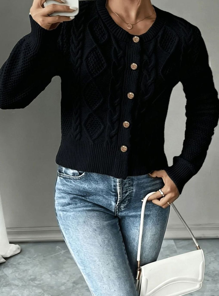 Women's Cable-Knit Gold-Button Cropped Cardigan