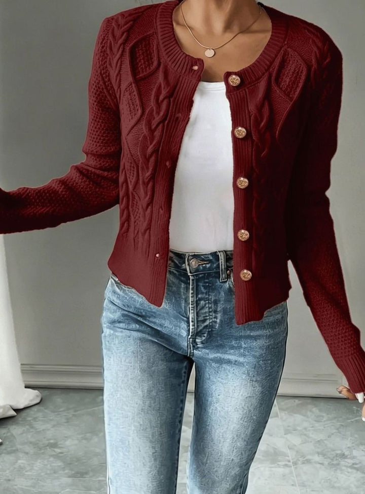 Women's Cable-Knit Gold-Button Cropped Cardigan