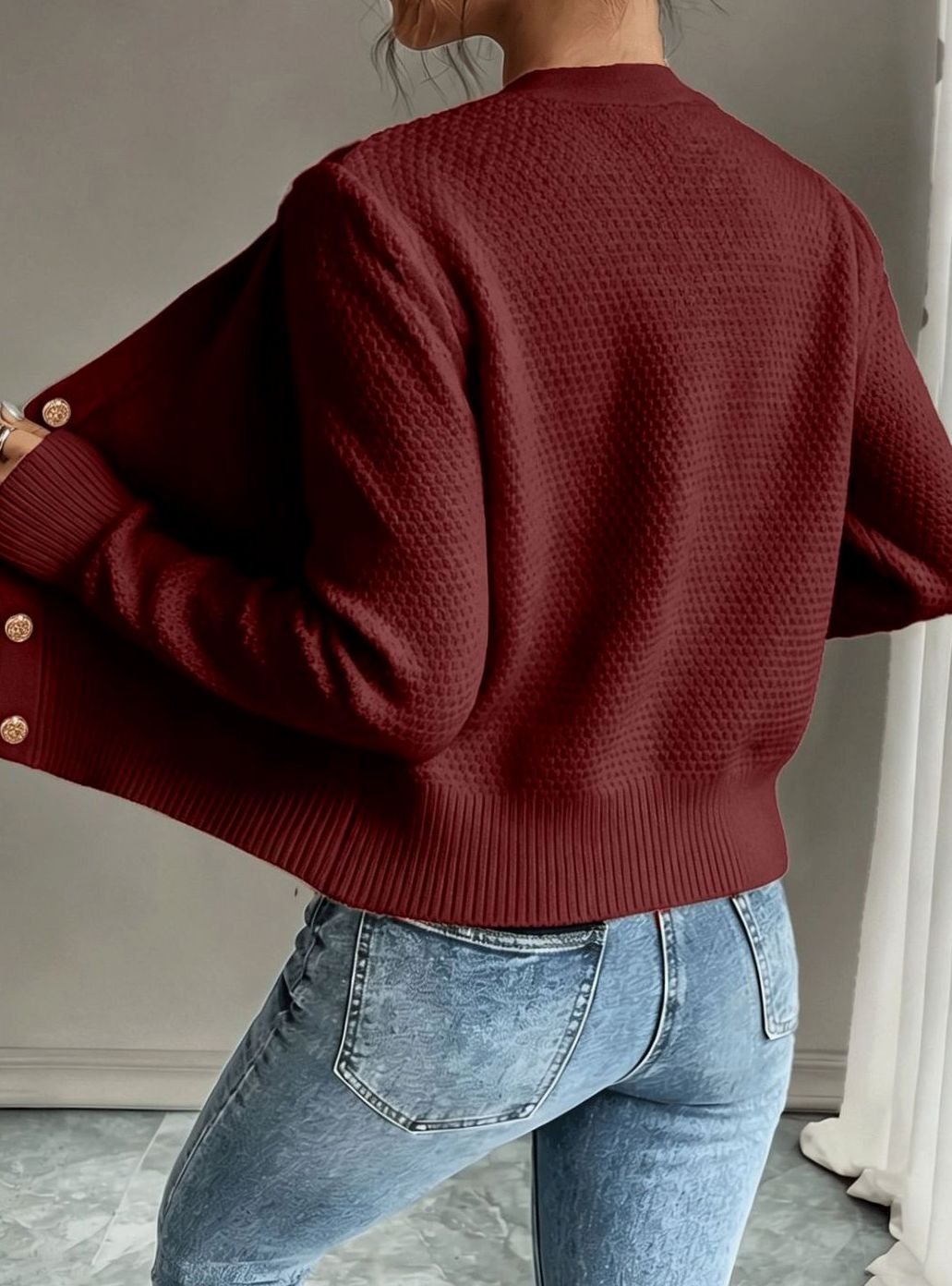 Women's Cable-Knit Gold-Button Cropped Cardigan