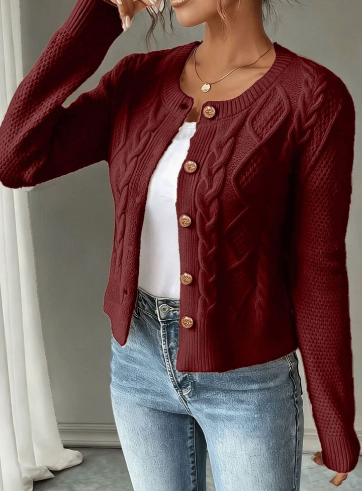Women's Cable-Knit Gold-Button Cropped Cardigan
