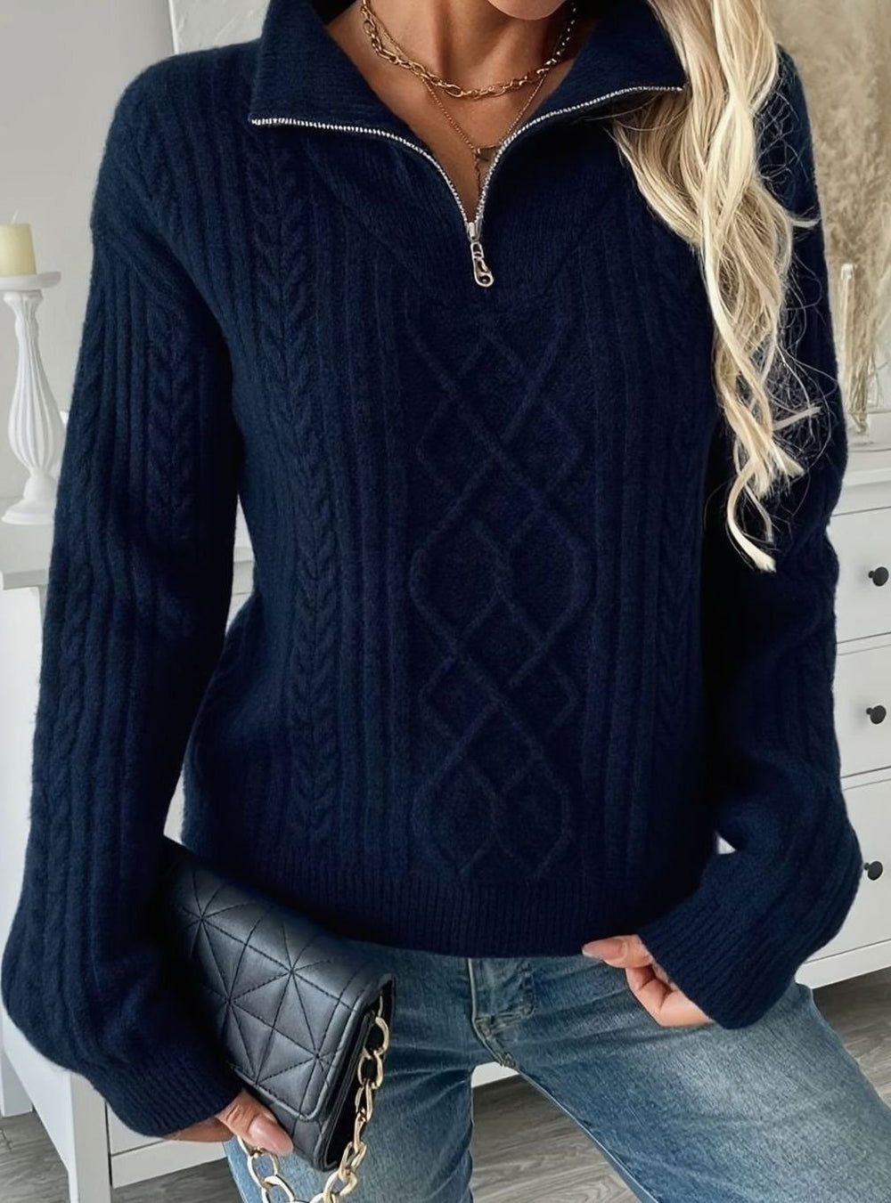 Women's Cable-Knit Half-Zip Pullover Sweater