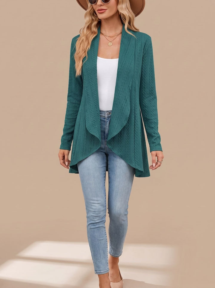 Women's Cable-Knit Open-Front Long-Sleeve Cardigan Sweater - Green