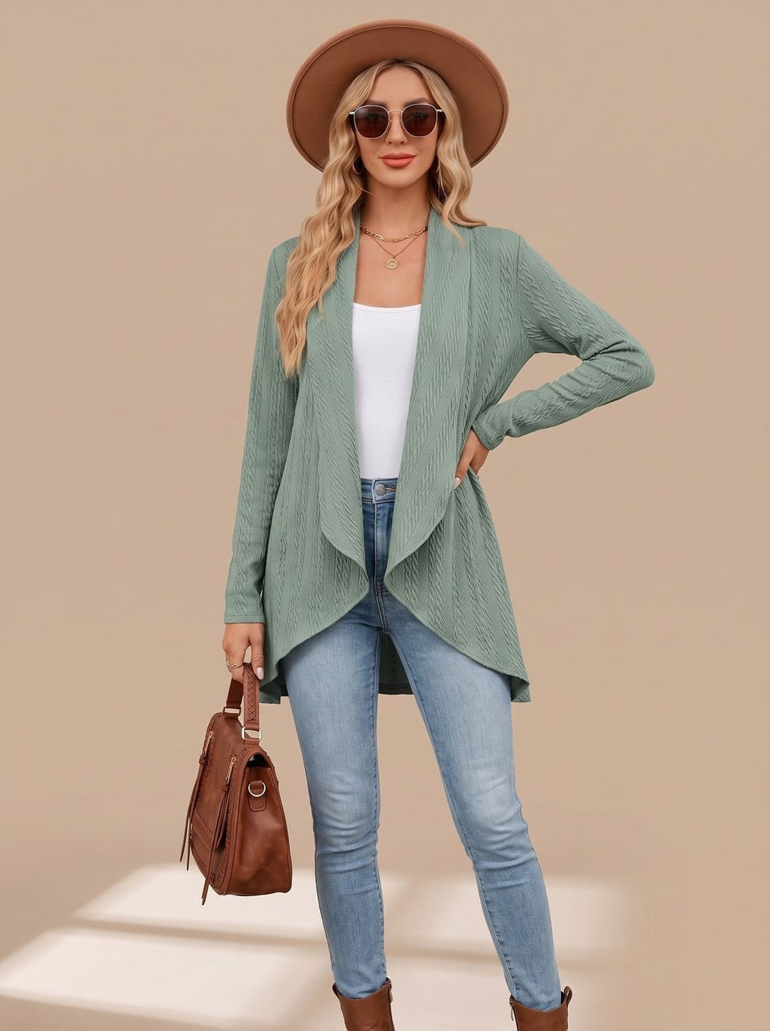 Women's Cable-Knit Open-Front Long-Sleeve Cardigan Sweater