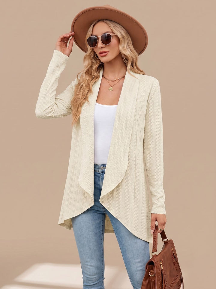 Women's Cable-Knit Open-Front Long-Sleeve Cardigan Sweater - Beige