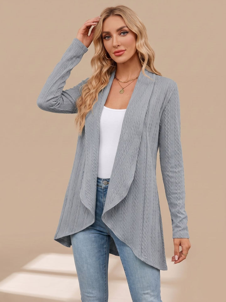Women's Cable-Knit Open-Front Long-Sleeve Cardigan Sweater - Grey