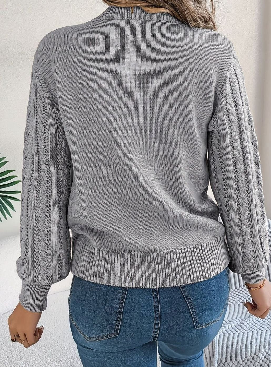 Women's Cable-Knit Openwork Round-Neck Pullover Sweater