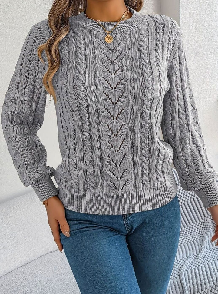 Women's Cable-Knit Openwork Round-Neck Pullover Sweater
