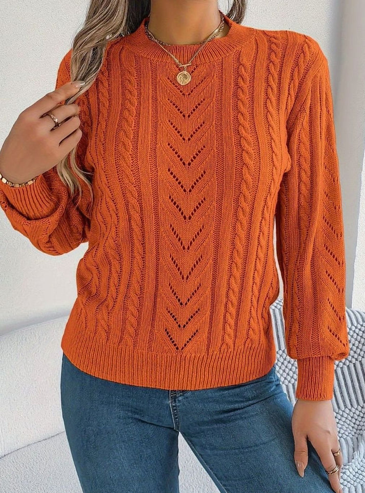Women's Cable-Knit Openwork Round-Neck Pullover Sweater