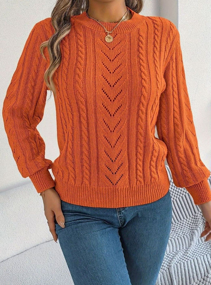 Women's Cable-Knit Openwork Round-Neck Pullover Sweater