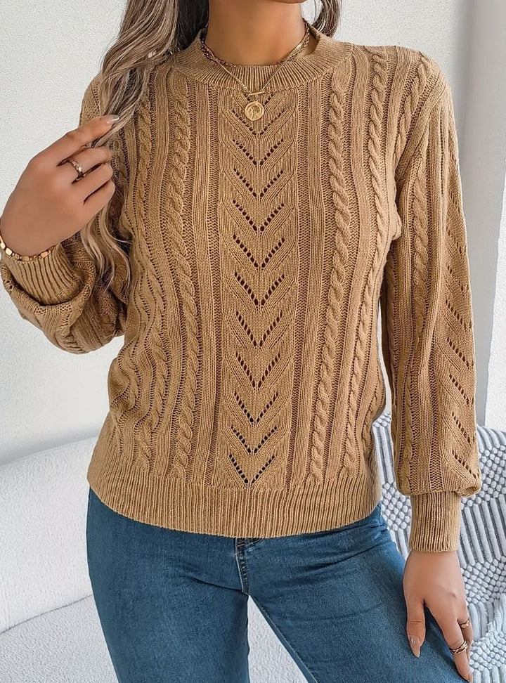 Women's Cable-Knit Openwork Round-Neck Pullover Sweater
