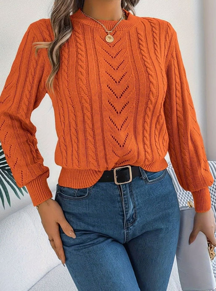 Women's Cable-Knit Openwork Round-Neck Pullover Sweater
