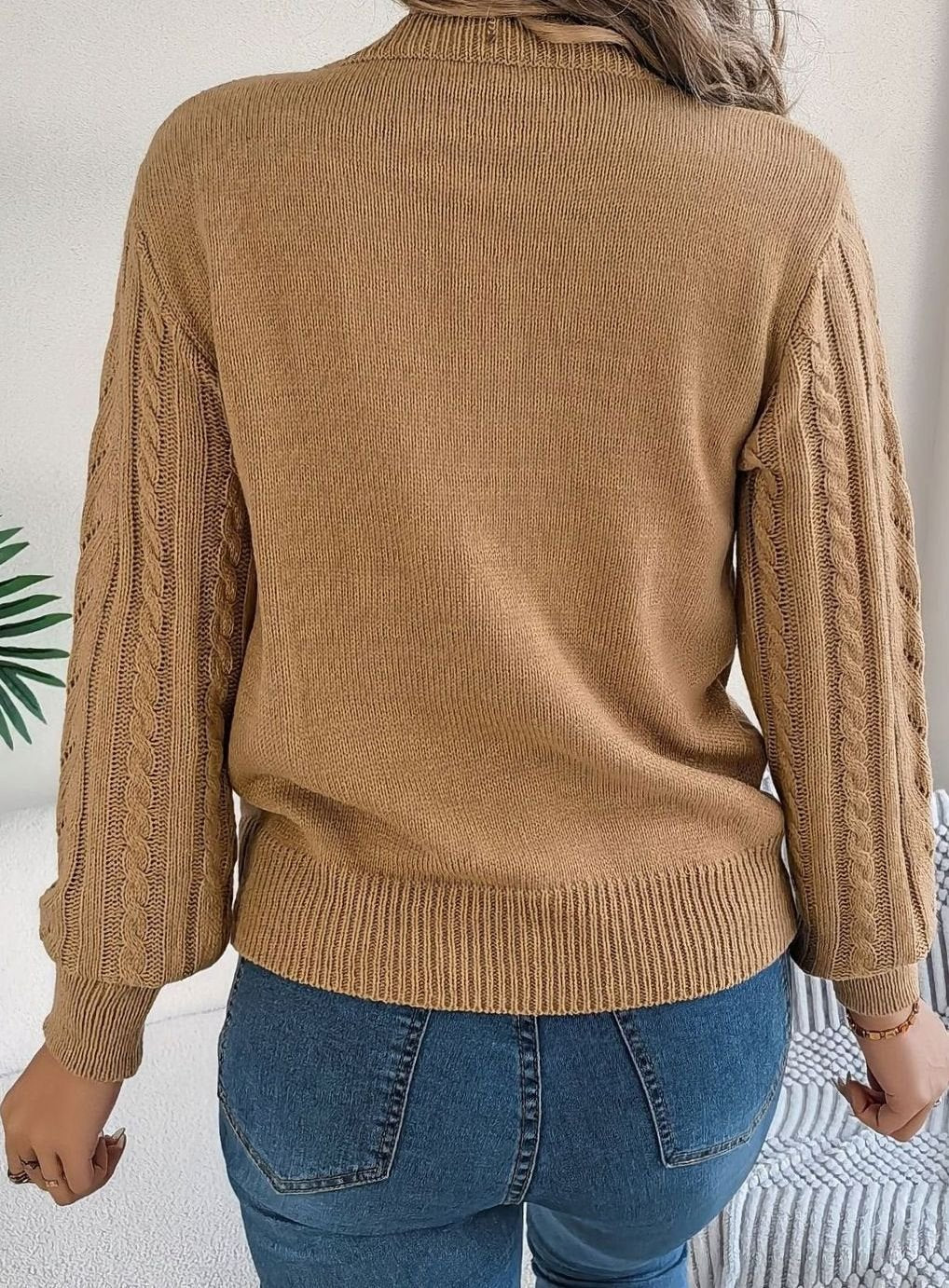 Women's Cable-Knit Openwork Round-Neck Pullover Sweater