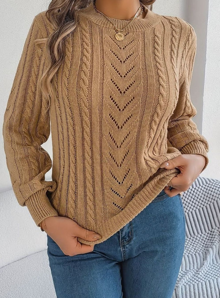 Women's Cable-Knit Openwork Round-Neck Pullover Sweater