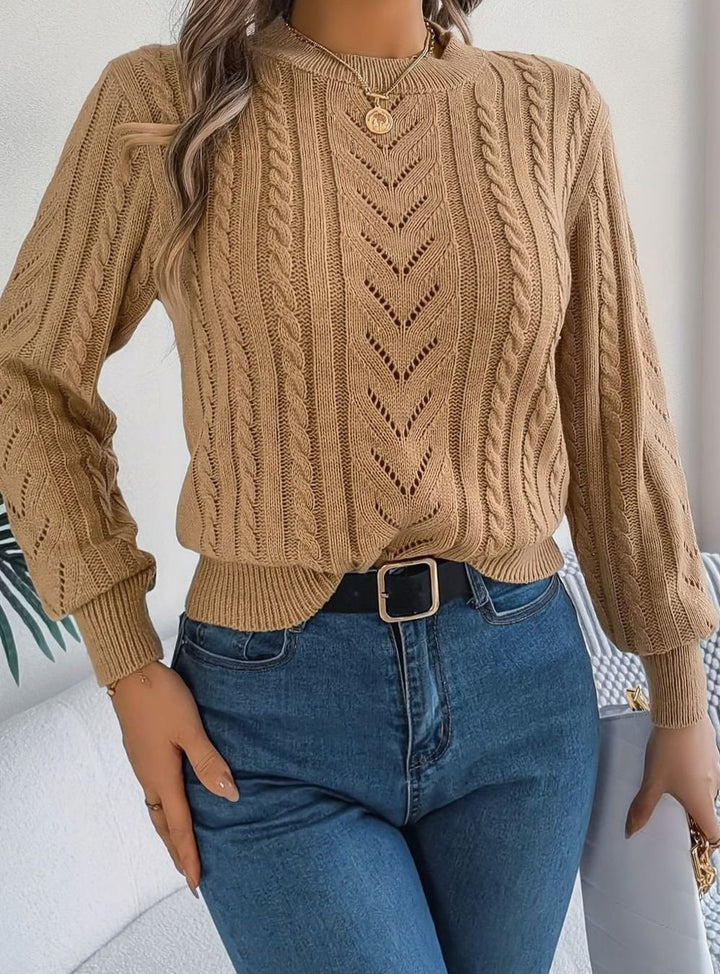 Women's Cable-Knit Openwork Round-Neck Pullover Sweater