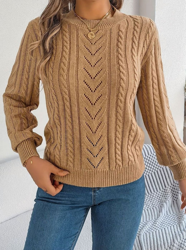 Women's Cable-Knit Openwork Round-Neck Pullover Sweater
