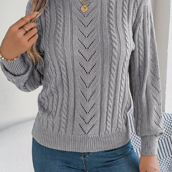 Women's Cable-Knit Openwork Round-Neck Pullover Sweater - Gray