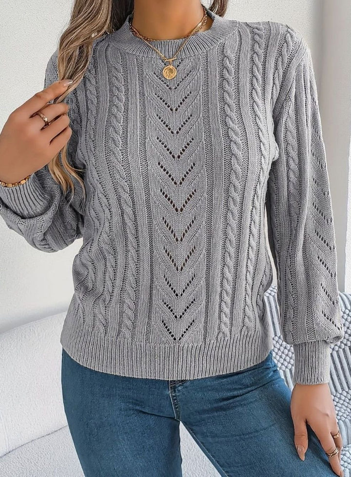 Women's Cable-Knit Openwork Round-Neck Pullover Sweater