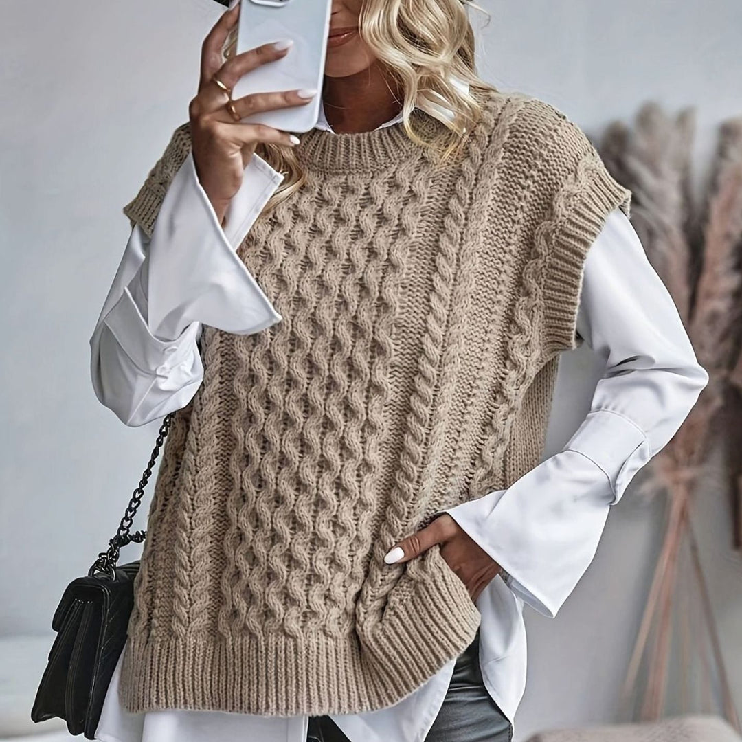 Women's Cable-Knit Relaxed-Fit Pullover Sweater Vest - Khaki