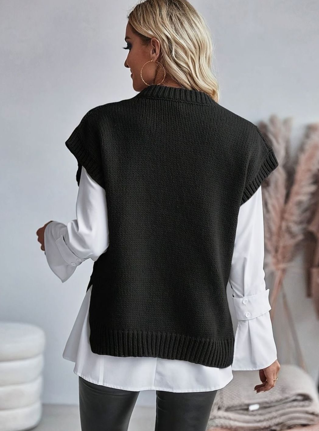 Women's Cable-Knit Relaxed-Fit Pullover Sweater Vest