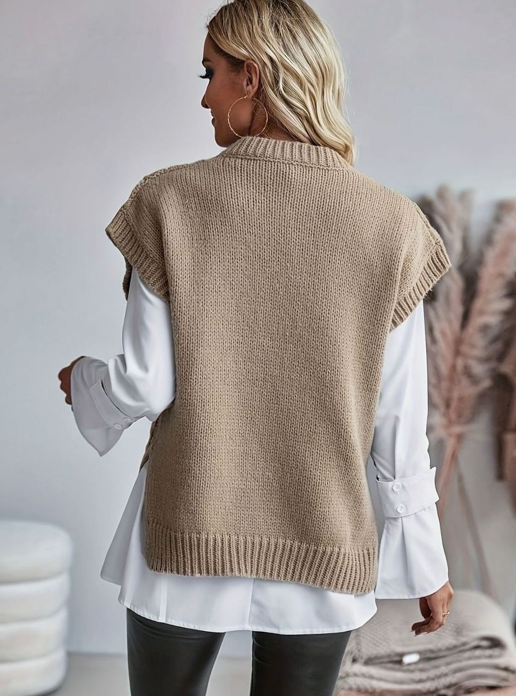 Women's Cable-Knit Relaxed-Fit Pullover Sweater Vest
