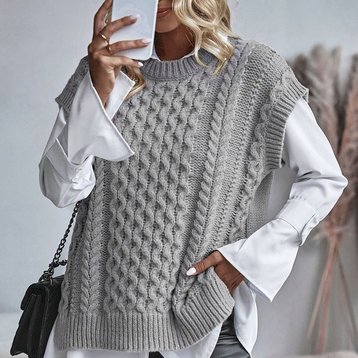 Women's Cable-Knit Relaxed-Fit Pullover Sweater Vest - Gray