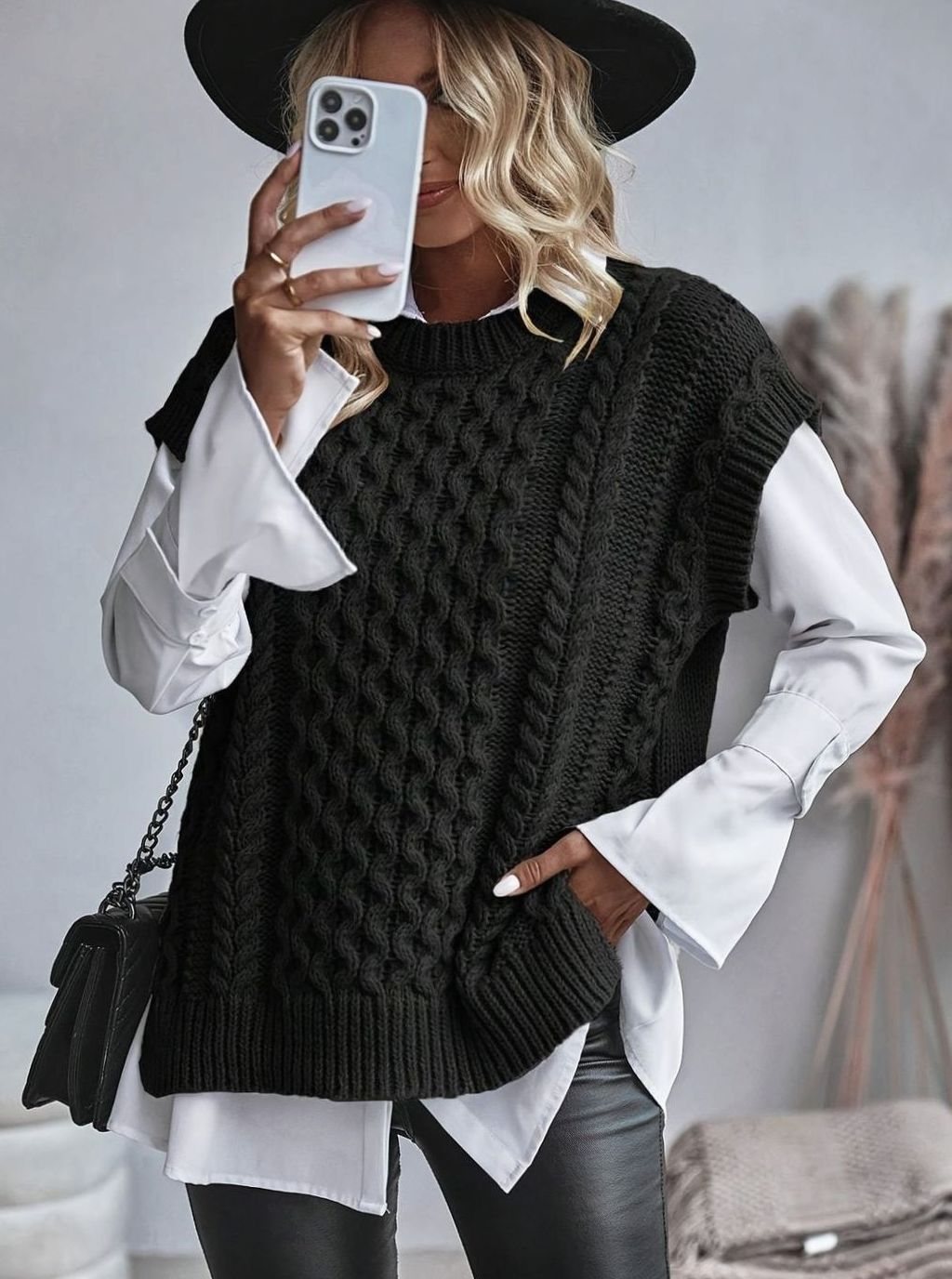 Women's Cable-Knit Relaxed-Fit Pullover Sweater Vest
