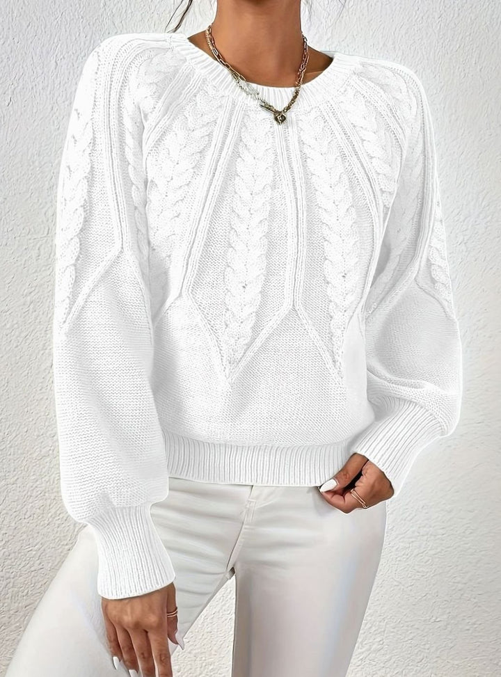 Women's Cable-Knit Round-Neck Raglan Sleeve Sweater