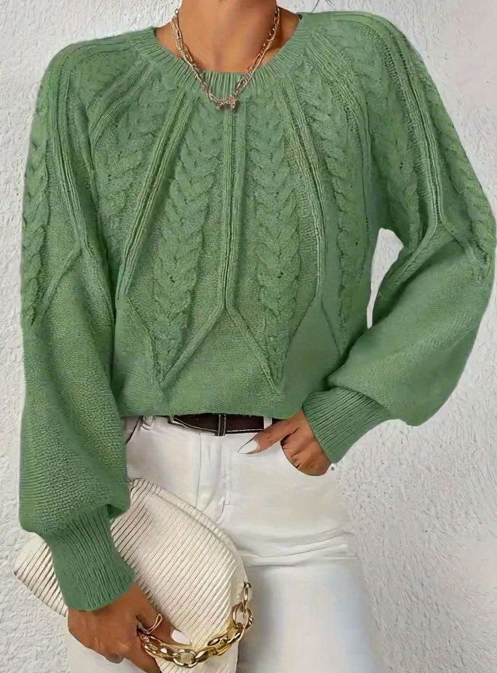 Women's Cable-Knit Round-Neck Raglan Sleeve Sweater
