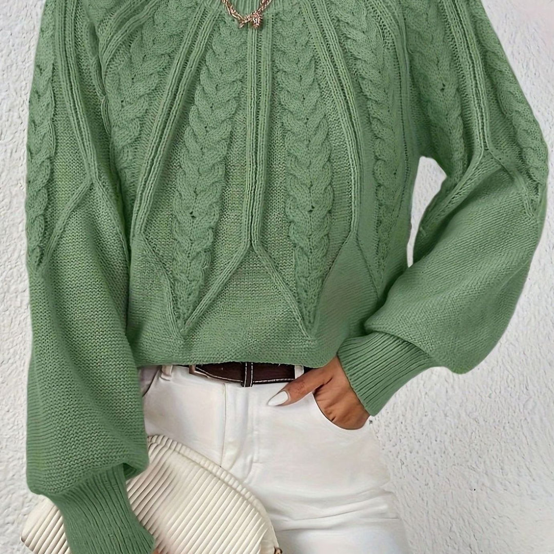 Women's Cable-Knit Round-Neck Raglan Sleeve Sweater - Matcha
