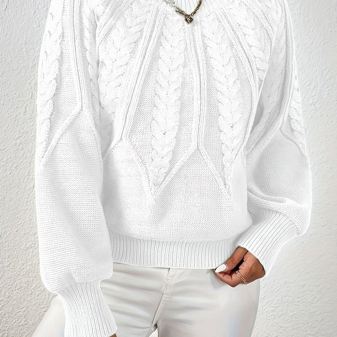 Women's Cable-Knit Round-Neck Raglan Sleeve Sweater - White