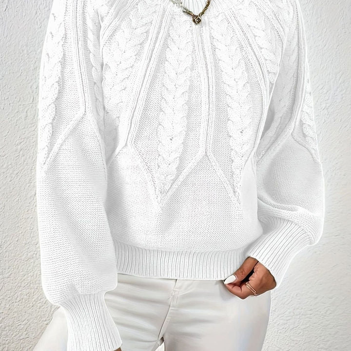 Women's Cable-Knit Round-Neck Raglan Sleeve Sweater - White