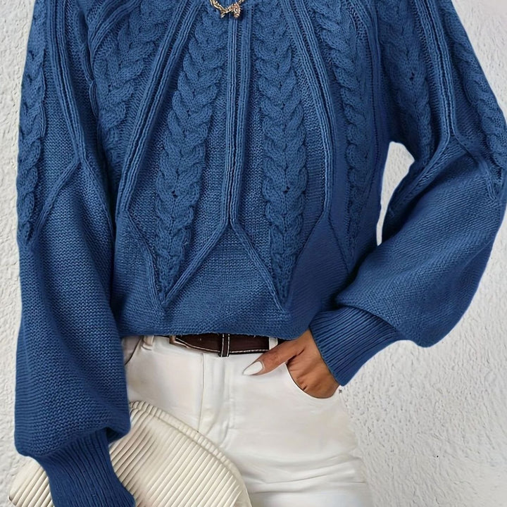 Women's Cable-Knit Round-Neck Raglan Sleeve Sweater - Navy