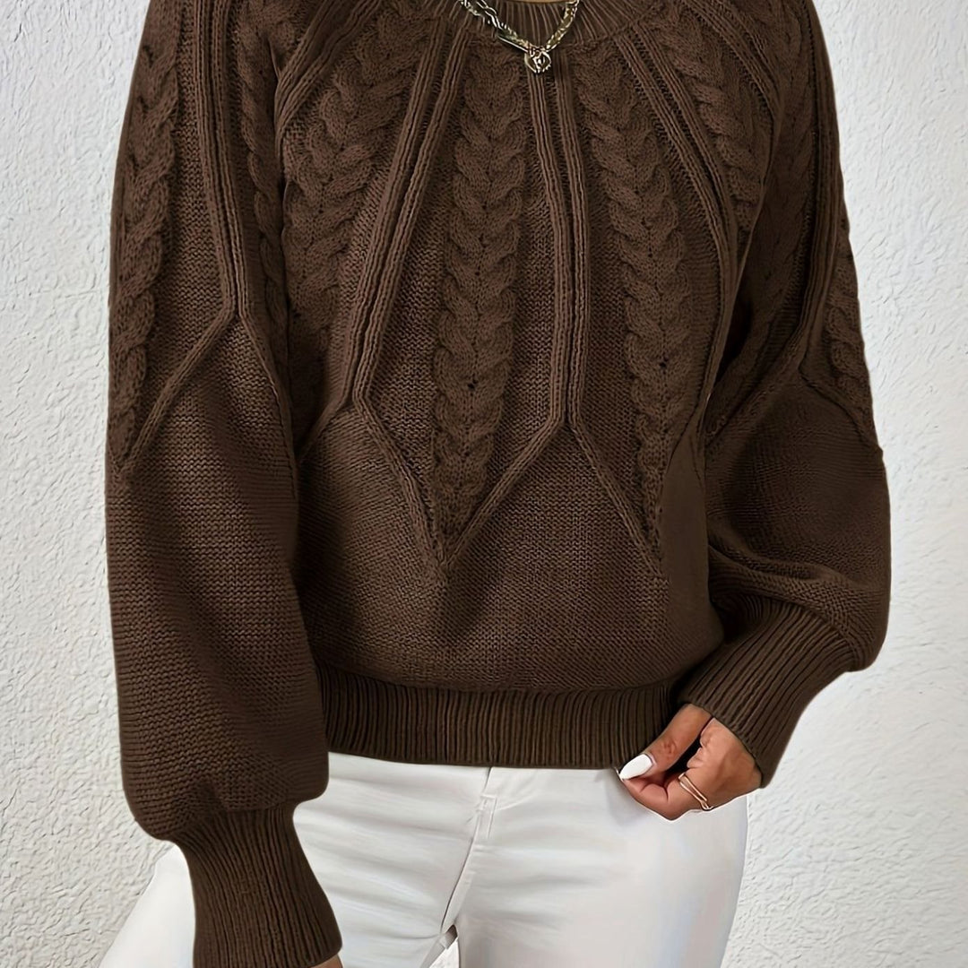 Women's Cable-Knit Round-Neck Raglan Sleeve Sweater - Coffee Brown