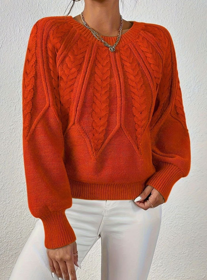 Women's Cable-Knit Round-Neck Raglan Sleeve Sweater