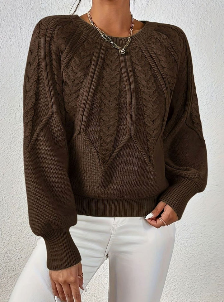 Women's Cable-Knit Round-Neck Raglan Sleeve Sweater