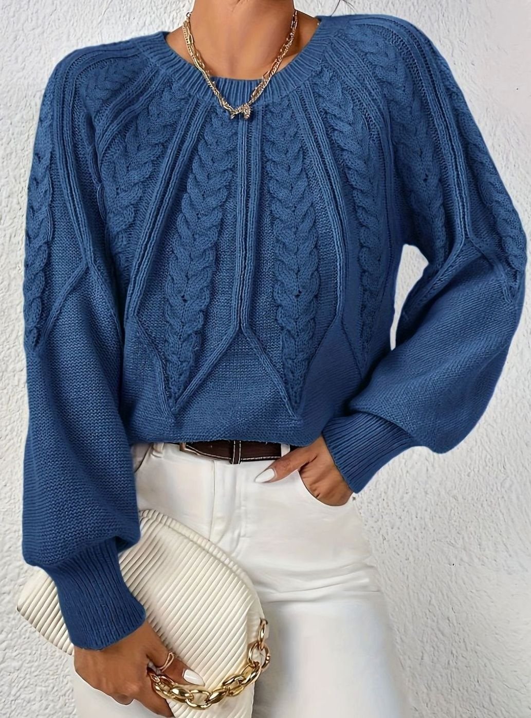 Women's Cable-Knit Round-Neck Raglan Sleeve Sweater