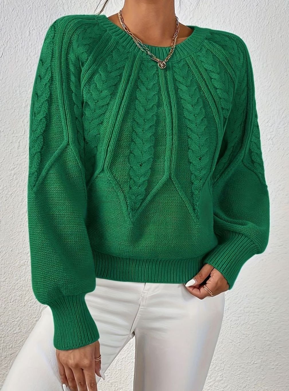 Women's Cable-Knit Round-Neck Raglan Sleeve Sweater