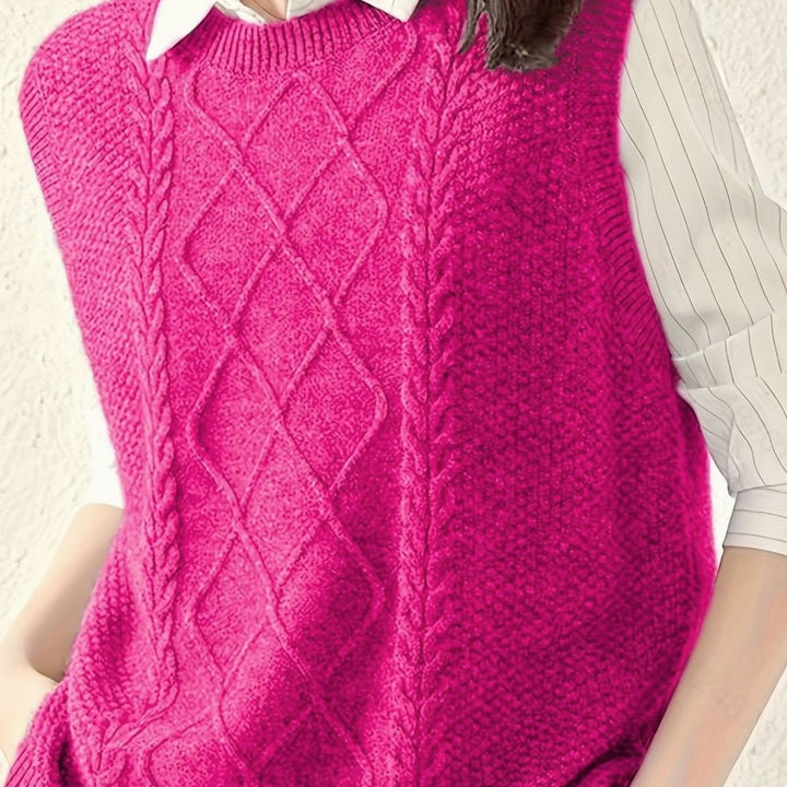Women's Cable-Knit Sleeveless Pullover Sweater Vest - Rose Red