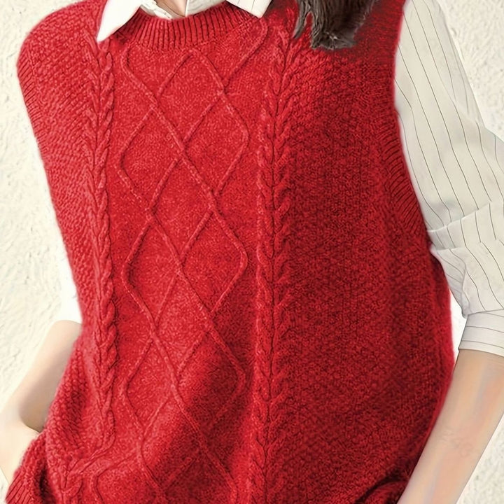 Women's Cable-Knit Sleeveless Pullover Sweater Vest - Red