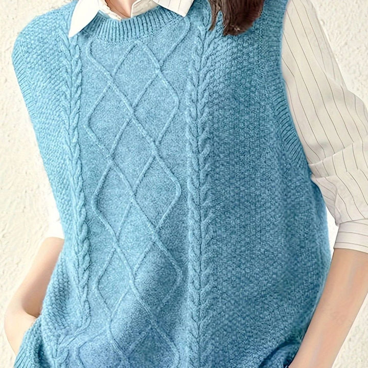 Women's Cable-Knit Sleeveless Pullover Sweater Vest - Sky Blue