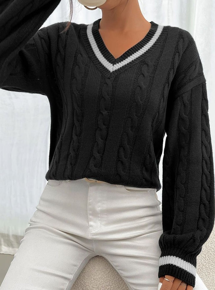 Women's Cable-Knit V-Neck Drop-Shoulder Sweater