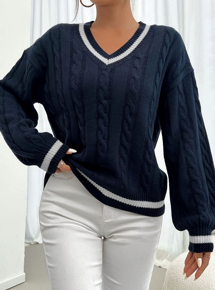 Women's Cable-Knit V-Neck Drop-Shoulder Sweater