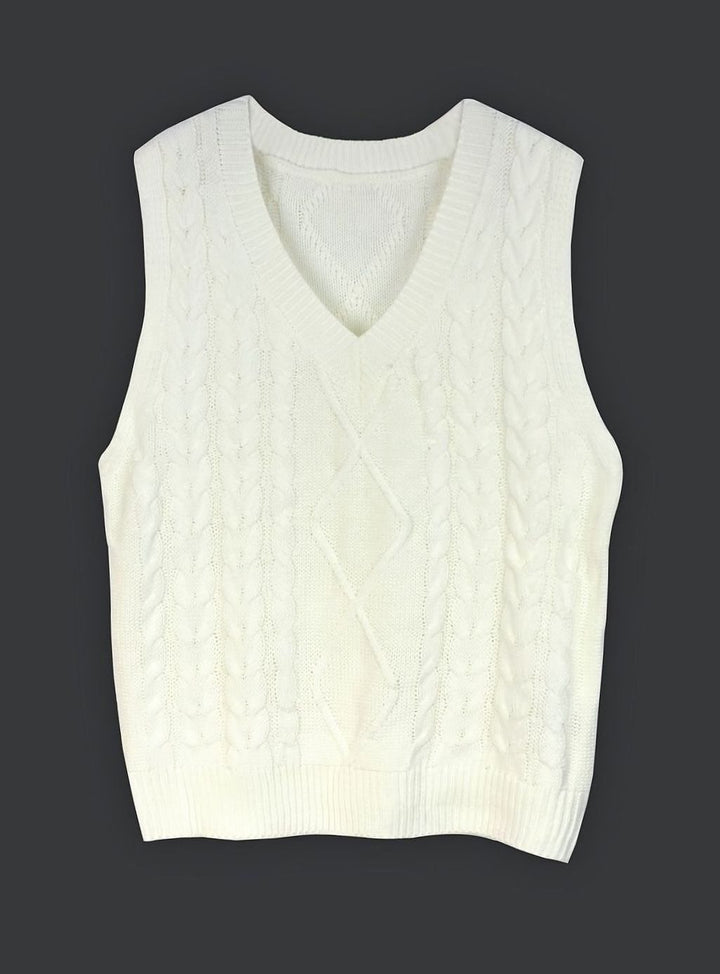 Women's Cable-Knit V-Neck Relaxed-Fit Sweater Vest