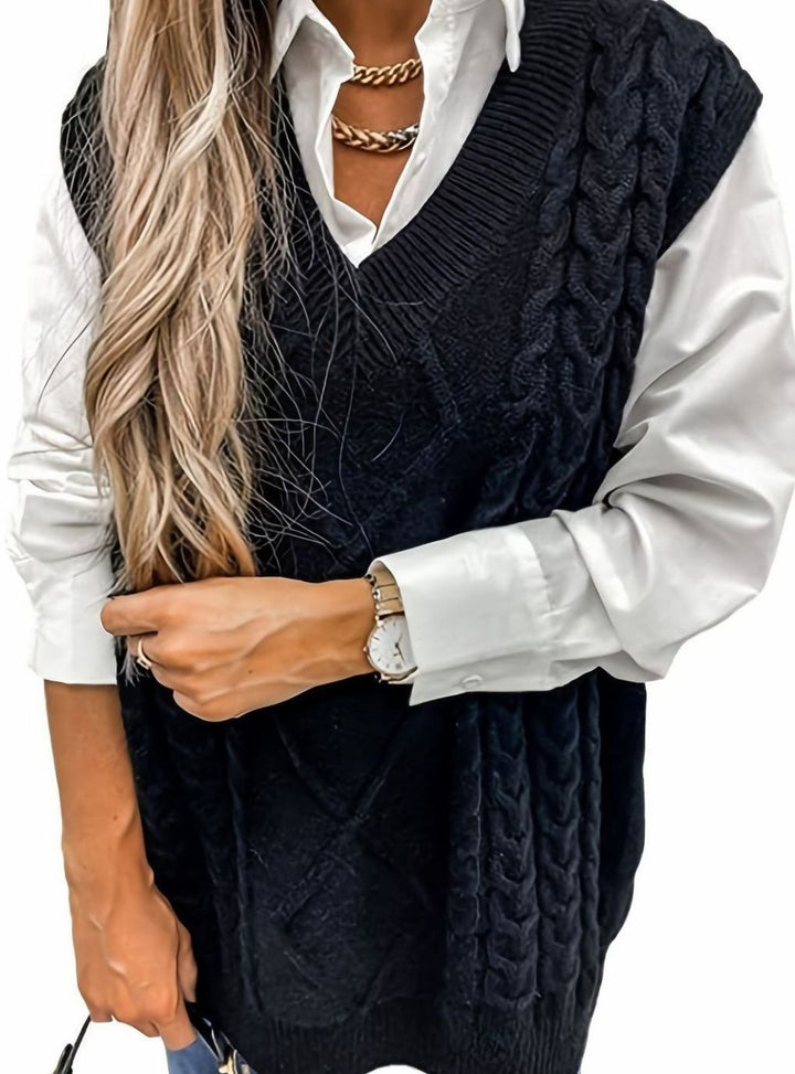 Women's Cable-Knit V-Neck Relaxed-Fit Sweater Vest