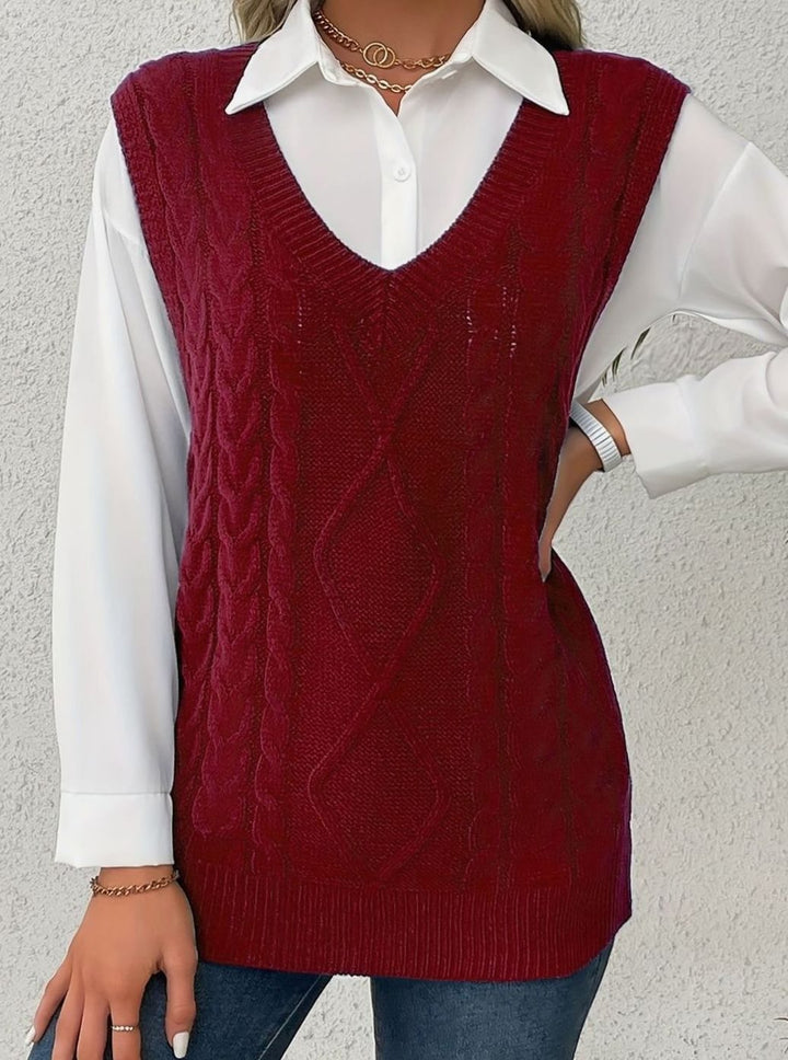Women's Cable-Knit V-Neck Relaxed-Fit Sweater Vest
