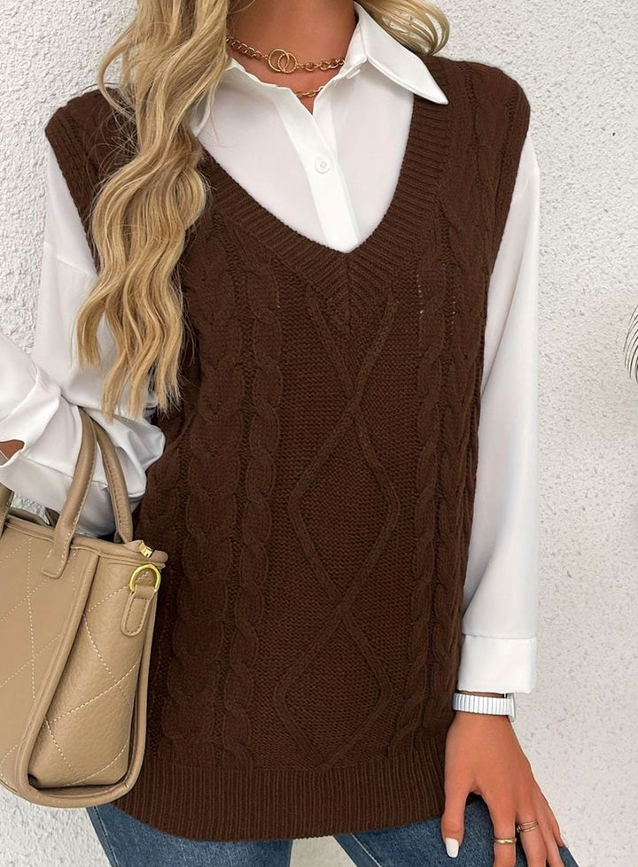 Women's Cable-Knit V-Neck Relaxed-Fit Sweater Vest