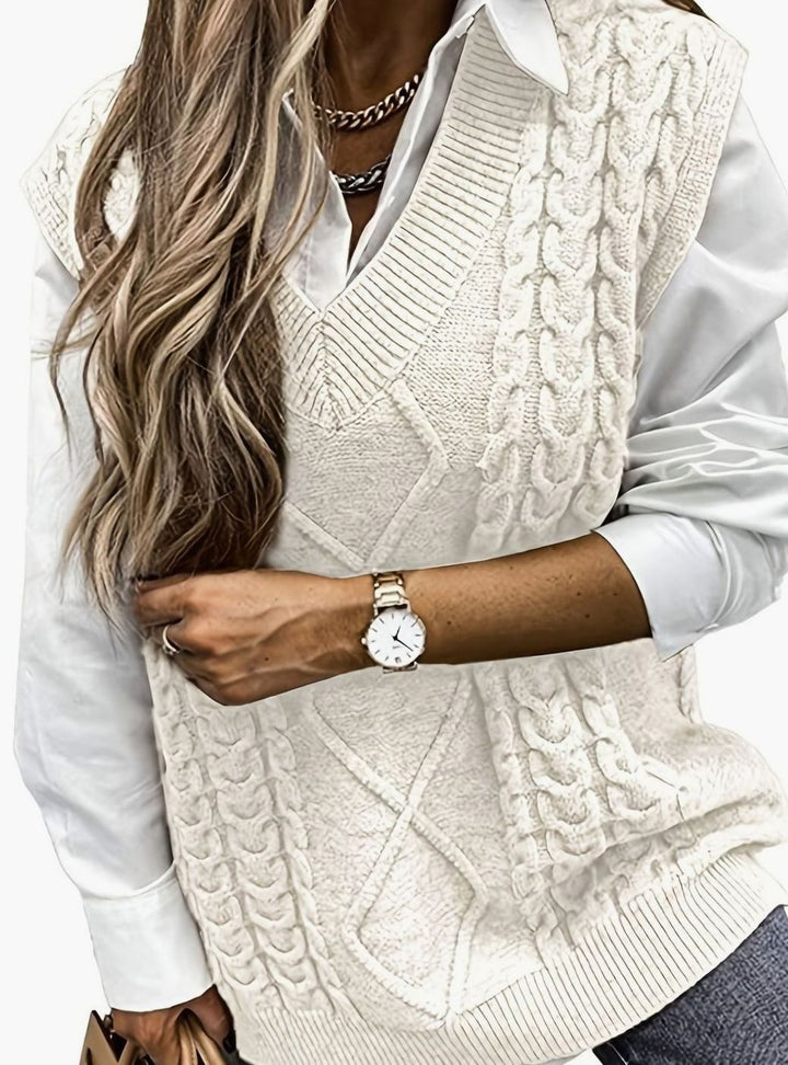 Women's Cable-Knit V-Neck Relaxed-Fit Sweater Vest