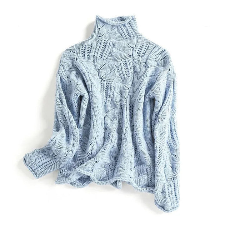 Women's Cable Turtleneck Loose-Fit Long-Sleeve Knit Sweater - Blue
