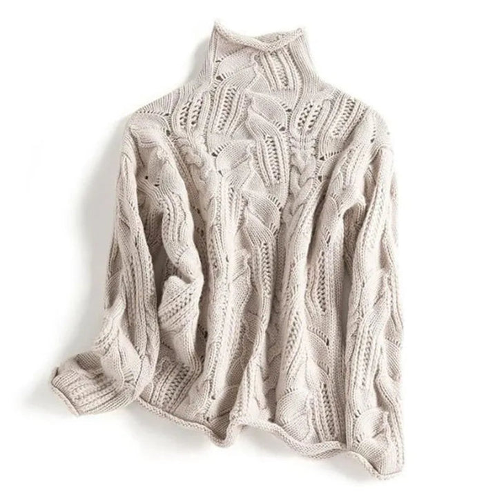 Women's Cable Turtleneck Loose-Fit Long-Sleeve Knit Sweater - Beige